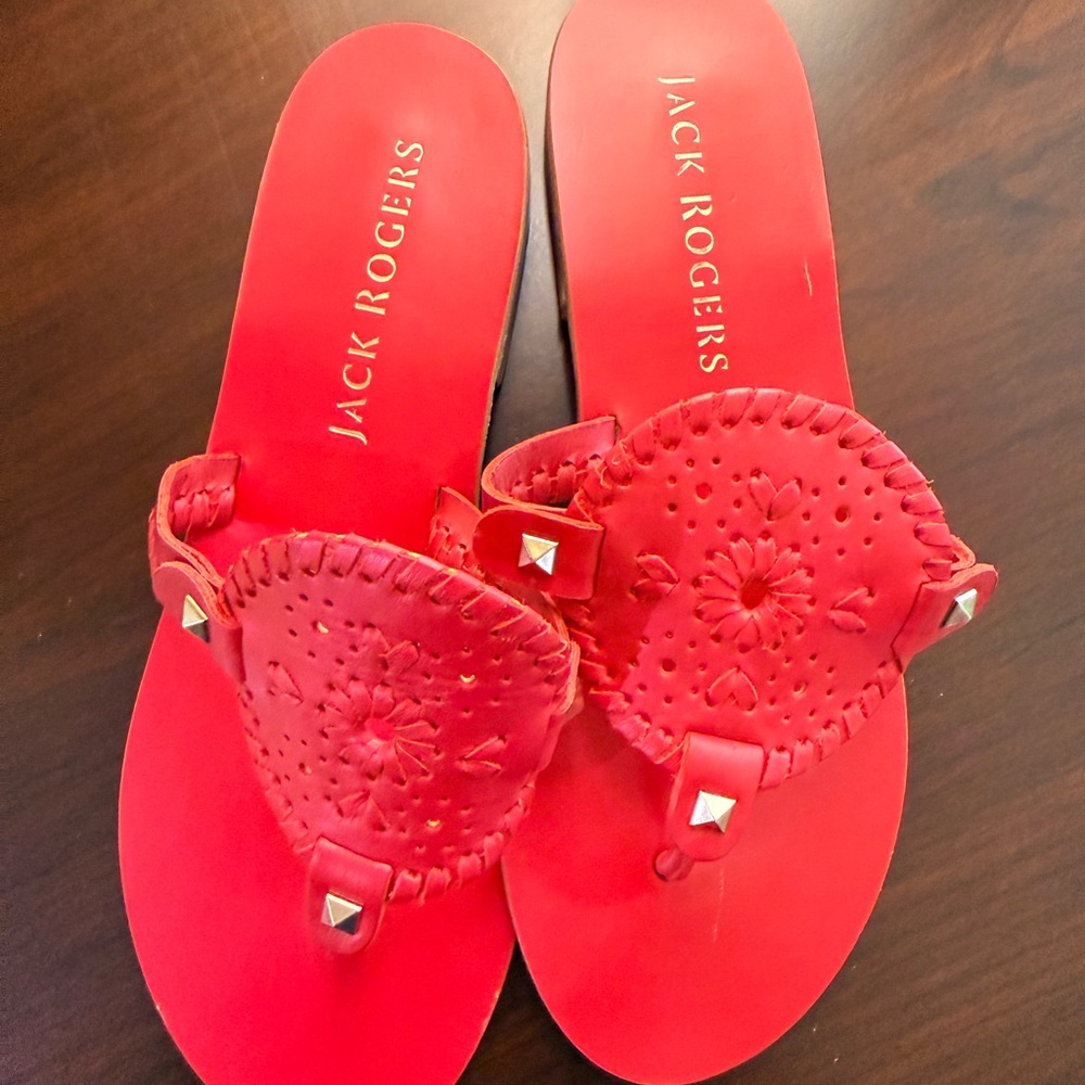 Jack Rogers Red Floral Slide Sandals